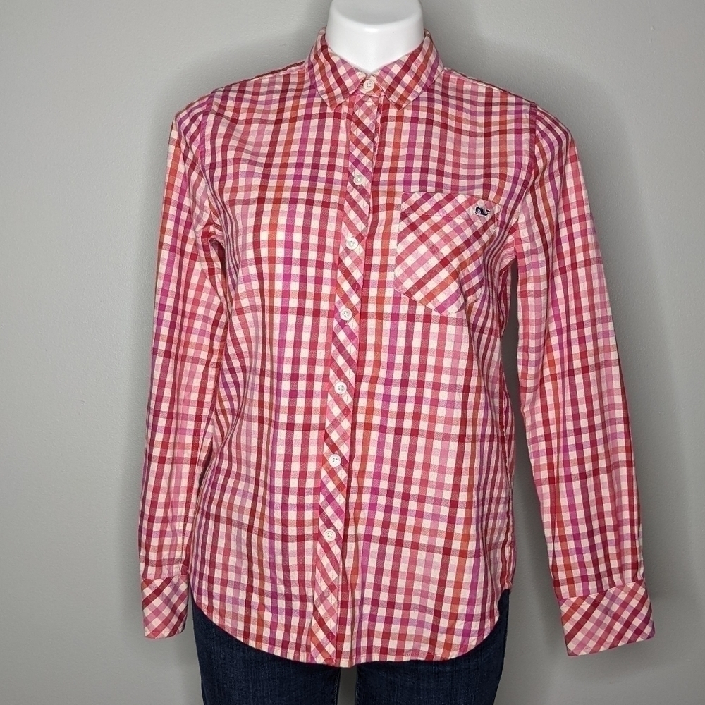 Vineyard Vines red pink plaid button up 2